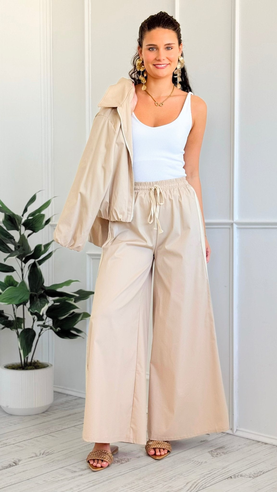 Shoreline Escape Italian Wide Leg Pant - Beige