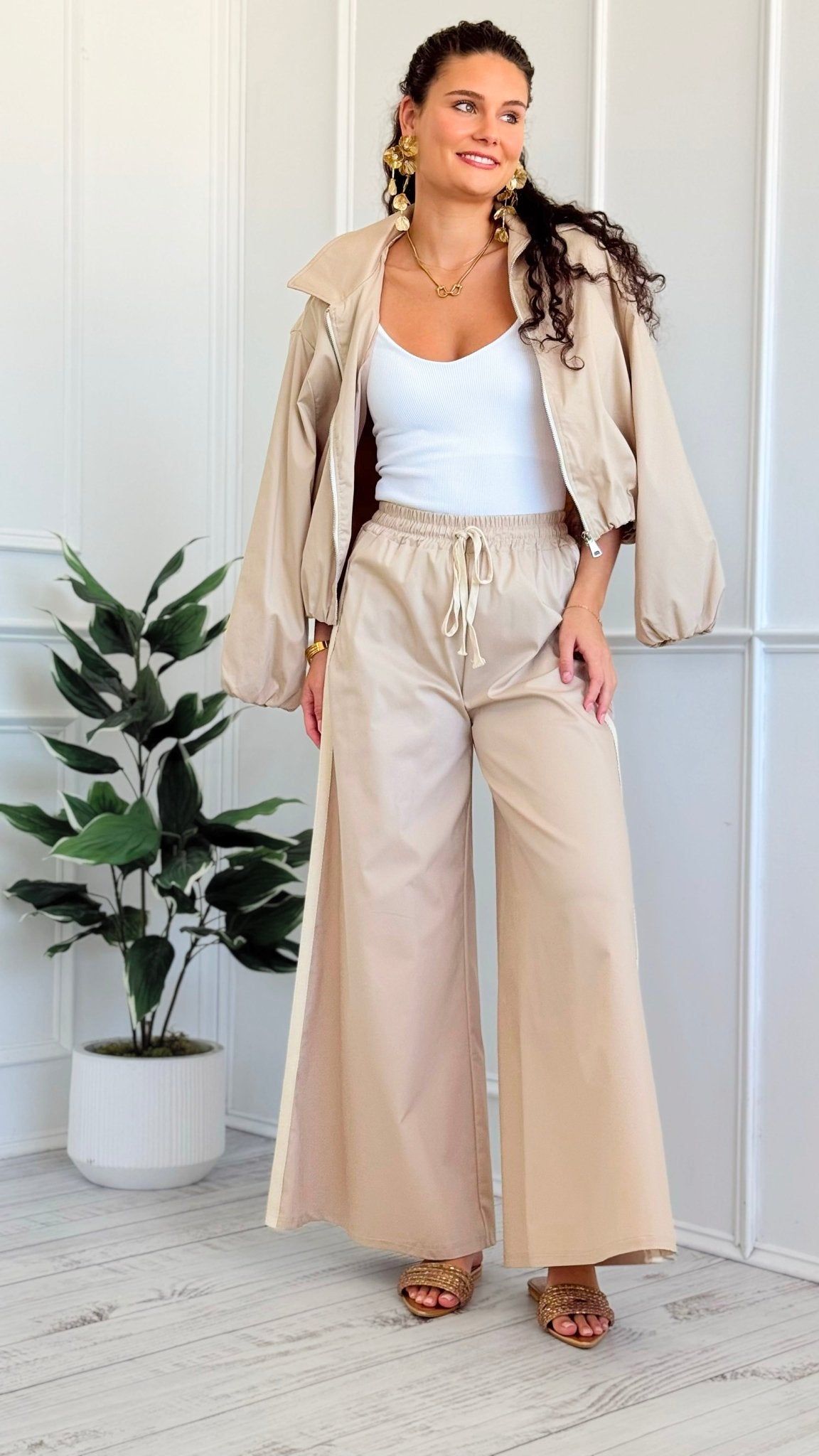 Shoreline Escape Italian Wide Leg Pant - Beige