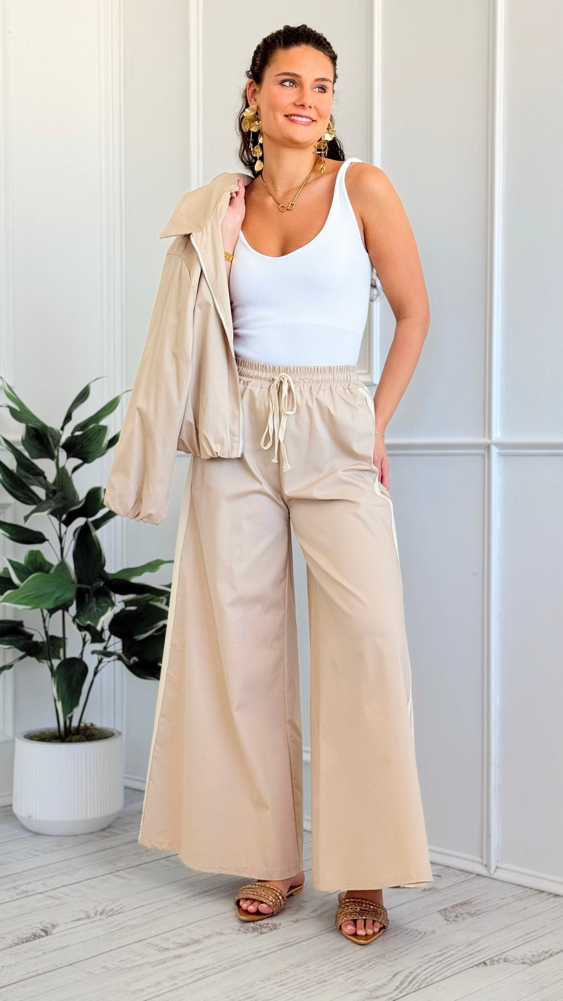 Shoreline Escape Italian Wide Leg Pant - Beige