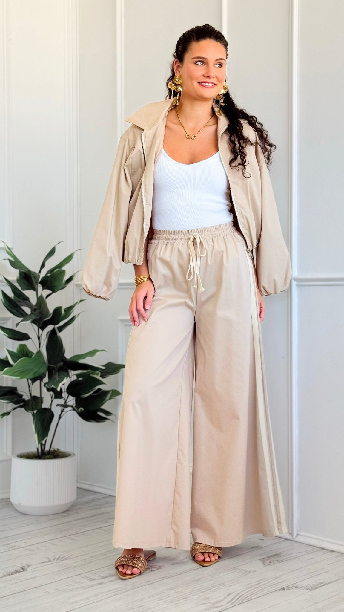 Shoreline Escape Italian Wide Leg Pant - Beige