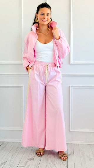 Shoreline Escape Italian Wide Leg Pant- Pink