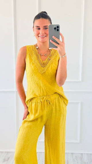 Shoreline Lace V- Neck Sleeveless Italian Linen Top