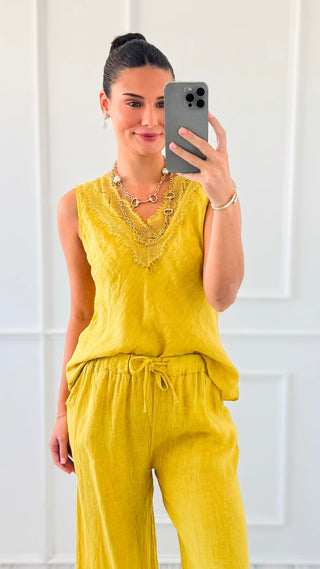 Shoreline Lace V- Neck Sleeveless Italian Linen Top