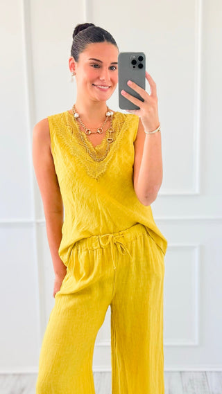 Shoreline Lace V- Neck Sleeveless Italian Linen Top