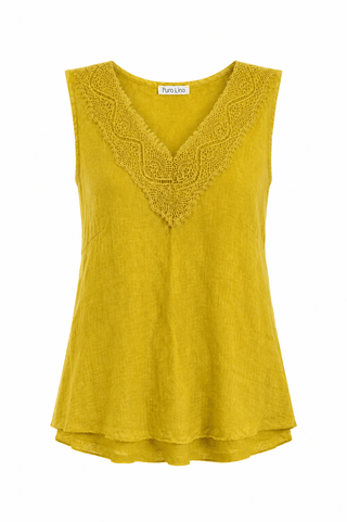 Shoreline Lace V- Neck Sleeveless Italian Linen Top