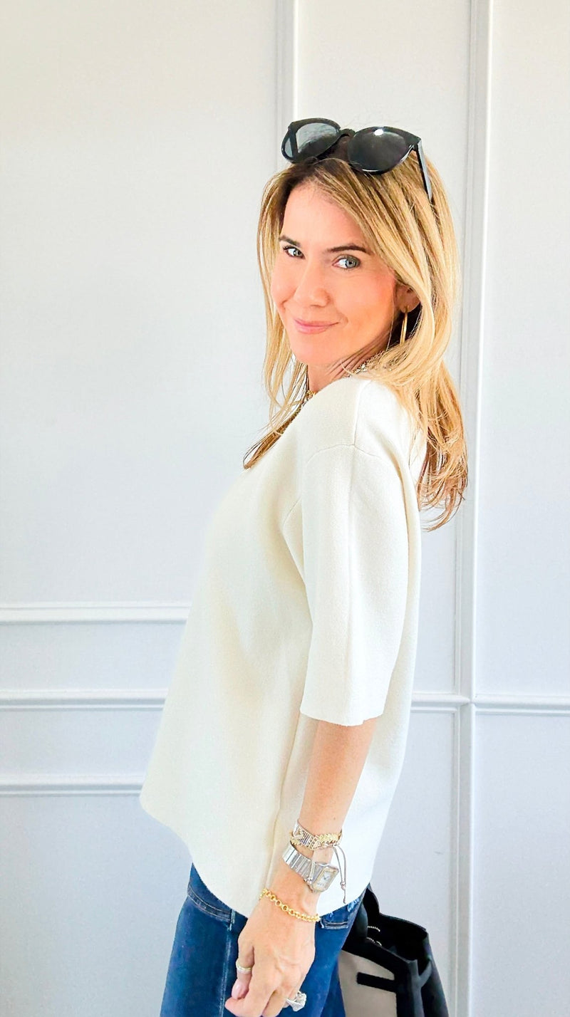 Short Sleeve Diamond Sweater-140 Sweaters-Z STUDIO-Coastal Bloom Boutique, find the trendiest versions of the popular styles and looks Located in Indialantic, FL