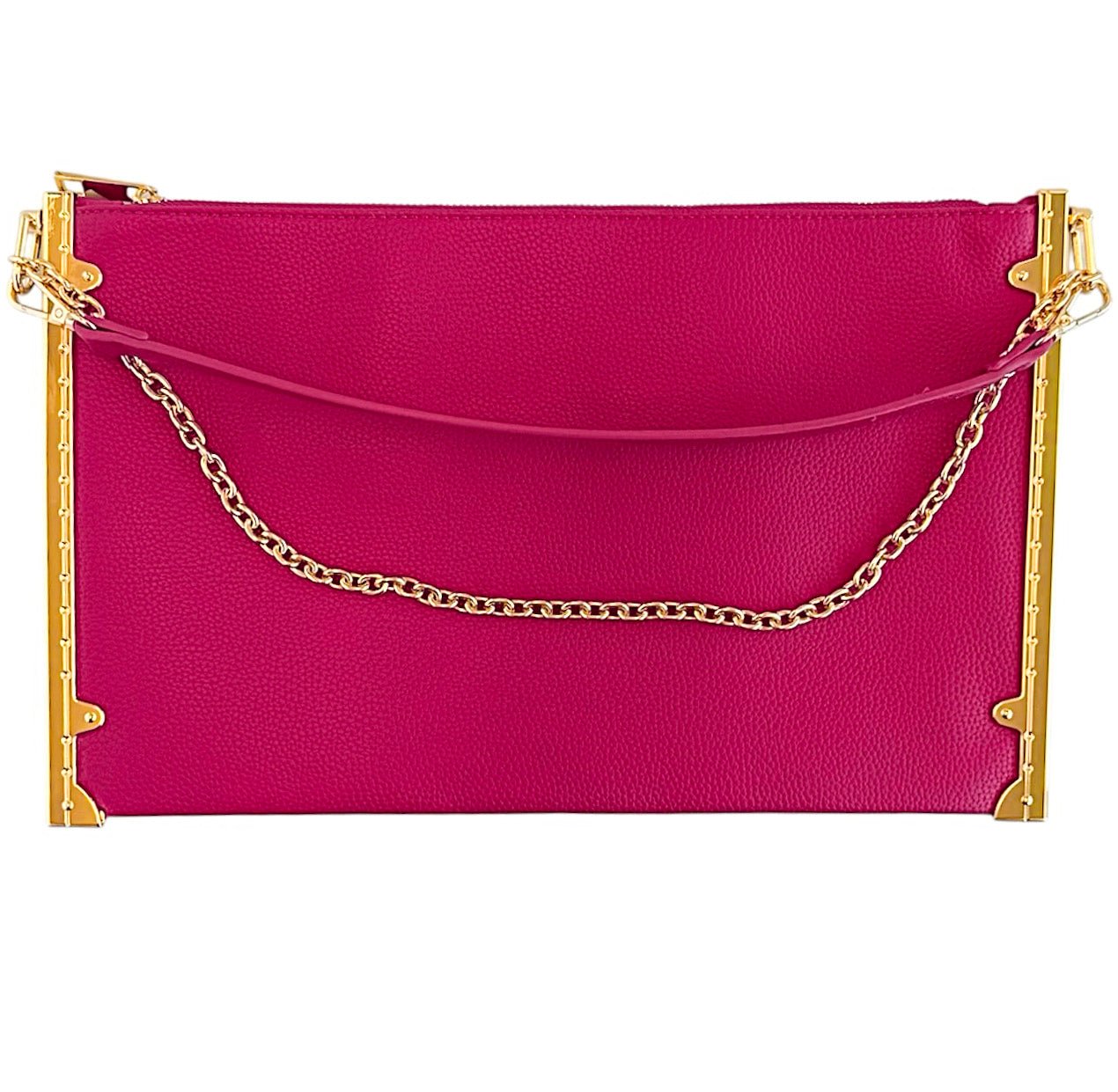 Shoulder Clutch Vegan Grain Leather Handbag-Fuchsia-240 Bags-TOP'S HANDBAGS-Coastal Bloom Boutique, find the trendiest versions of the popular styles and looks Located in Indialantic, FL