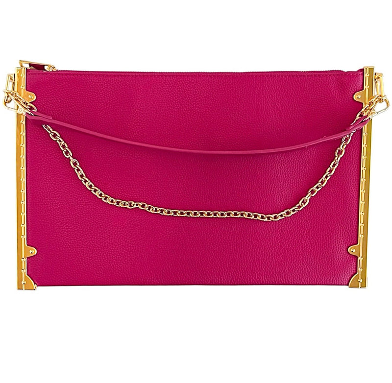 Shoulder Clutch Vegan Grain Leather Handbag-Fuchsia-240 Bags-TOP'S HANDBAGS-Coastal Bloom Boutique, find the trendiest versions of the popular styles and looks Located in Indialantic, FL