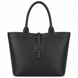 Signature Italian Leather Tote -Black