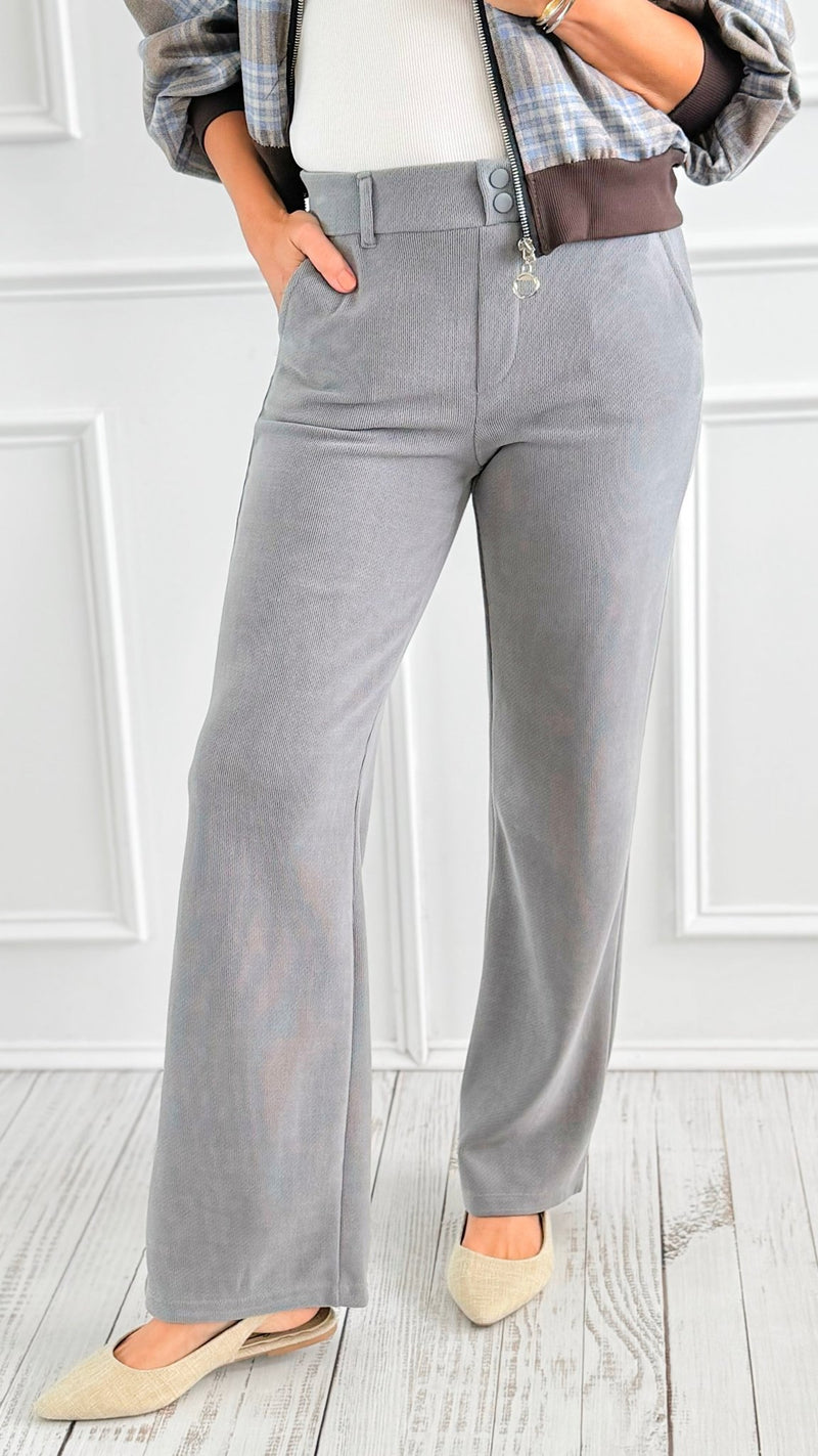 Sleek Statement Wide-Leg Pants - Dusty Grey-170 Bottoms-IRIS-Coastal Bloom Boutique, find the trendiest versions of the popular styles and looks Located in Indialantic, FL
