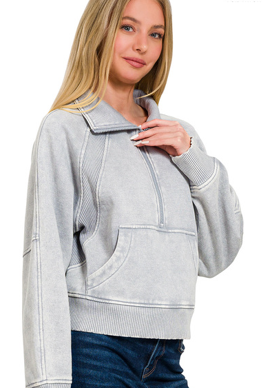 Whispers from the Hills Zip Sweatshirt - Sleet-130 Long Sleeve Tops-Zenana-Coastal Bloom Boutique, find the trendiest versions of the popular styles and looks Located in Indialantic, FL