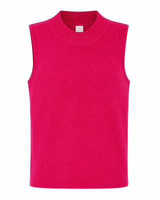 Sleeveless Mock Neck Ribbed Knit Top - Hot Pink