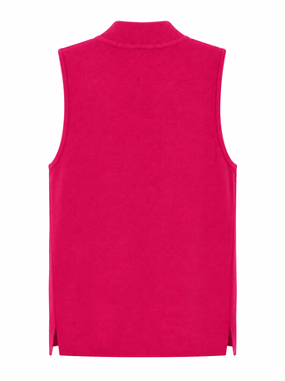 Sleeveless Mock Neck Ribbed Knit Top - Hot Pink