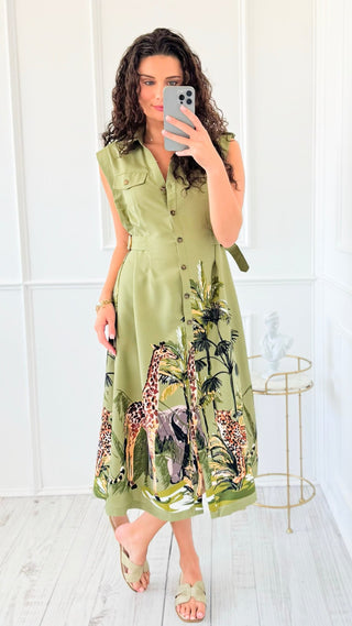 Sleeveless Safari Scene Midi Dress