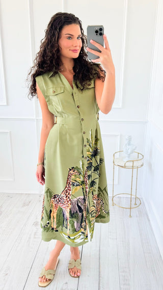 Sleeveless Safari Scene Midi Dress