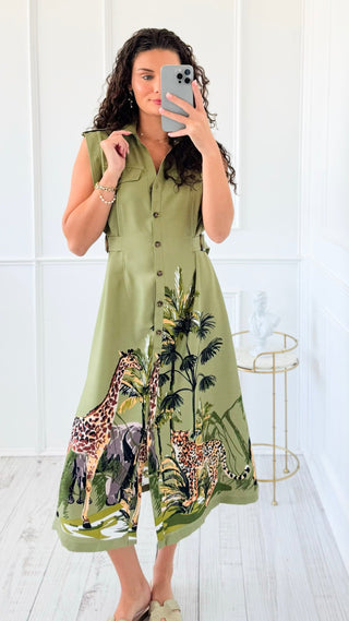Sleeveless Safari Scene Midi Dress
