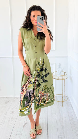 Sleeveless Safari Scene Midi Dress