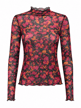 Slim Fit Floral Print Mesh Top