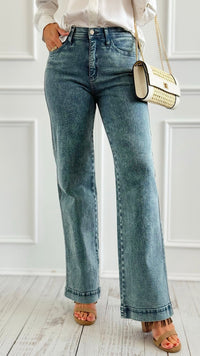Slim Wide Straight Jeans-190 Denim-SAIGE LLC-Coastal Bloom Boutique, find the trendiest versions of the popular styles and looks Located in Indialantic, FL