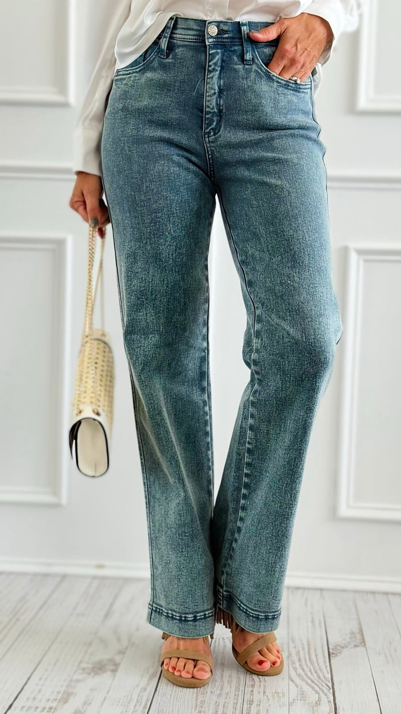 Slim Wide Straight Jeans-190 Denim-SAIGE LLC-Coastal Bloom Boutique, find the trendiest versions of the popular styles and looks Located in Indialantic, FL
