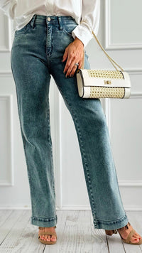 Slim Wide Straight Jeans-190 Denim-SAIGE LLC-Coastal Bloom Boutique, find the trendiest versions of the popular styles and looks Located in Indialantic, FL