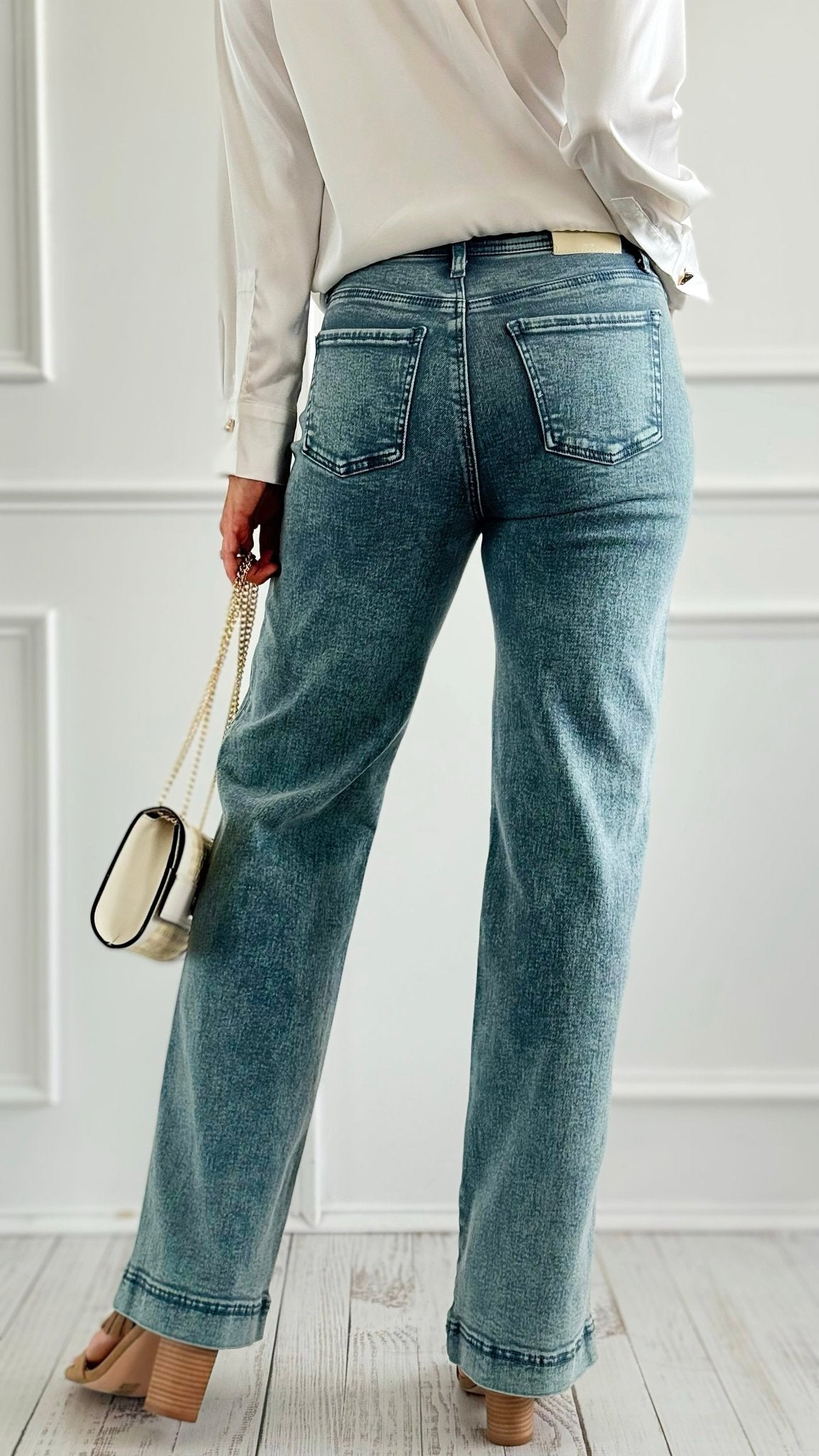 Slim Wide Straight Jeans-190 Denim-SAIGE LLC-Coastal Bloom Boutique, find the trendiest versions of the popular styles and looks Located in Indialantic, FL