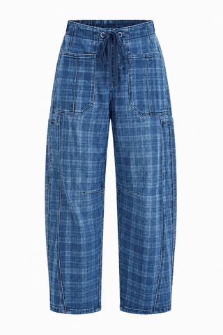 Slouch Rolled Cuff Barrel Pants - Plaid Medium