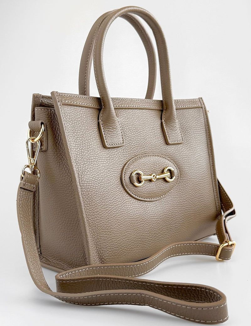 Small Italian Zip Tote Bag-Taupe-240 Bags-ELLIS DI ZHENG GUOXUE-Coastal Bloom Boutique, find the trendiest versions of the popular styles and looks Located in Indialantic, FL
