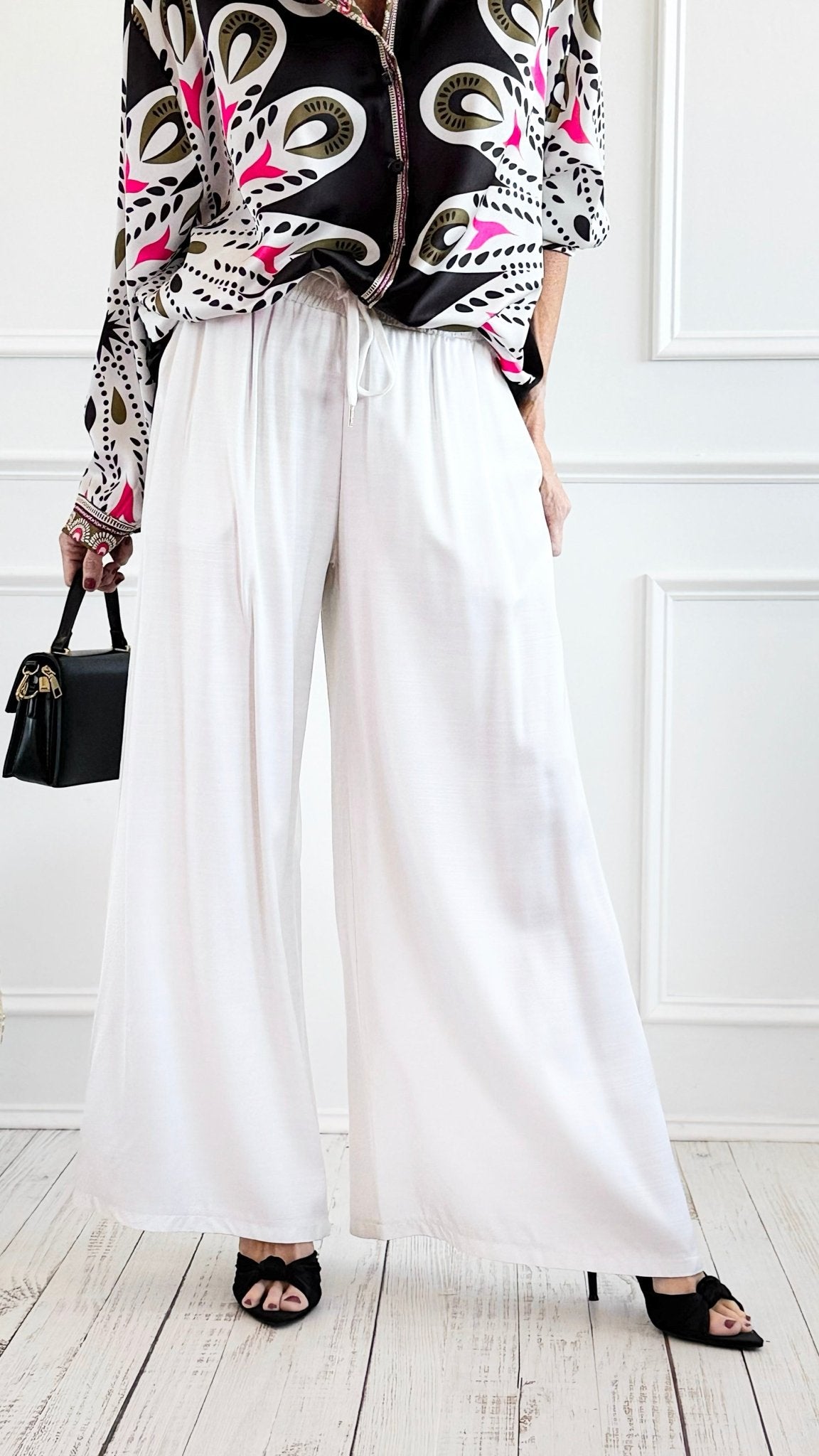 Smooth as Satin Italian Wide Leg Pants-100 Pants-CRIS S.R.L.-Coastal Bloom Boutique, find the trendiest versions of the popular styles and looks Located in Indialantic, FL