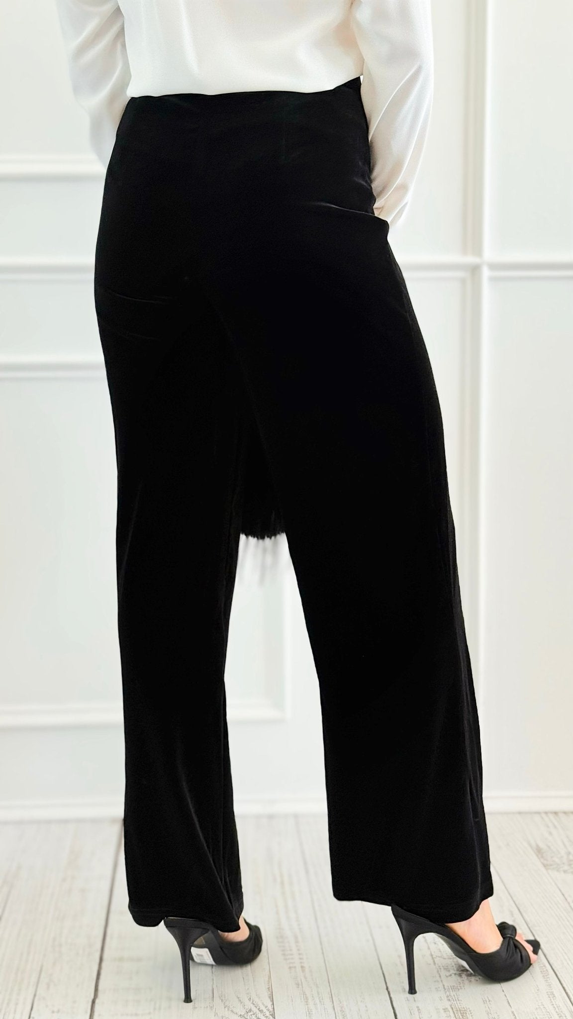 Smooth Sailing Velvet Pants - Black-170 Bottoms-Must Have-Coastal Bloom Boutique, find the trendiest versions of the popular styles and looks Located in Indialantic, FL