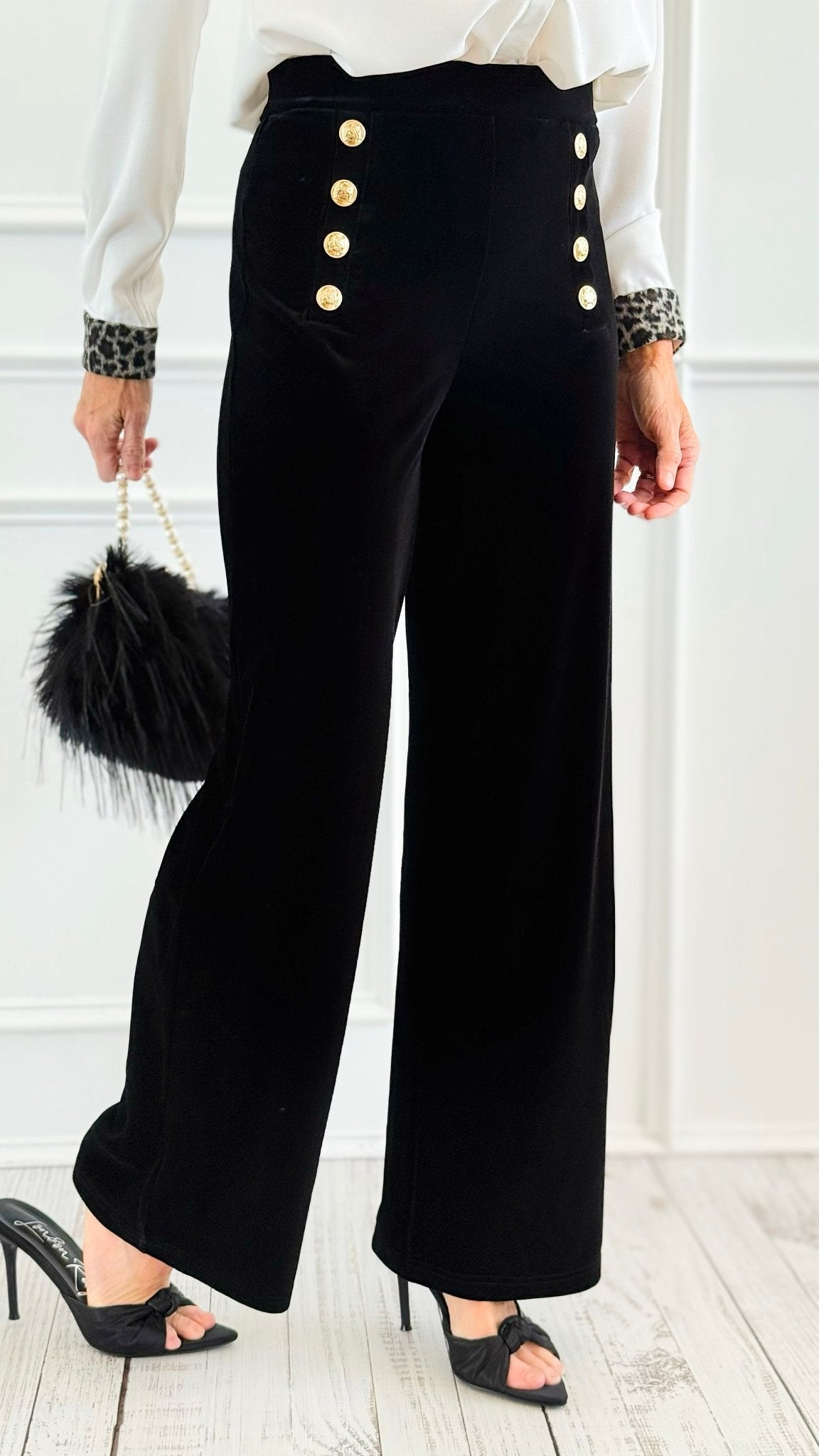 Smooth Sailing Velvet Pants - Black-170 Bottoms-Must Have-Coastal Bloom Boutique, find the trendiest versions of the popular styles and looks Located in Indialantic, FL