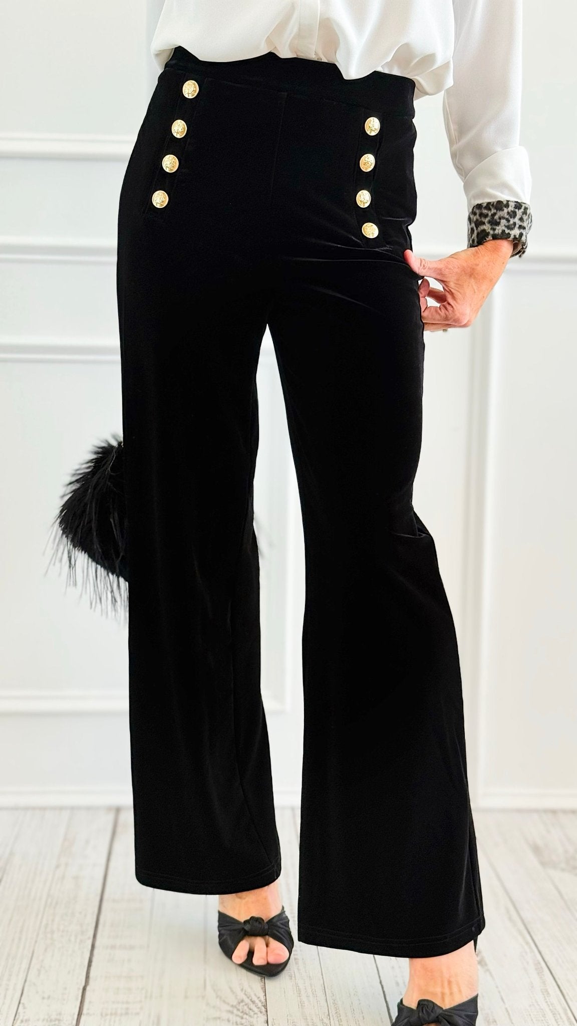 Smooth Sailing Velvet Pants - Black-170 Bottoms-Must Have-Coastal Bloom Boutique, find the trendiest versions of the popular styles and looks Located in Indialantic, FL