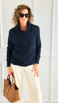 Soft Cowl Neck Italian Sweater- Navy-140 Sweaters-Aute-Coastal Bloom Boutique, find the trendiest versions of the popular styles and looks Located in Indialantic, FL