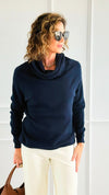 Soft Cowl Neck Italian Sweater- Navy-140 Sweaters-Aute-Coastal Bloom Boutique, find the trendiest versions of the popular styles and looks Located in Indialantic, FL