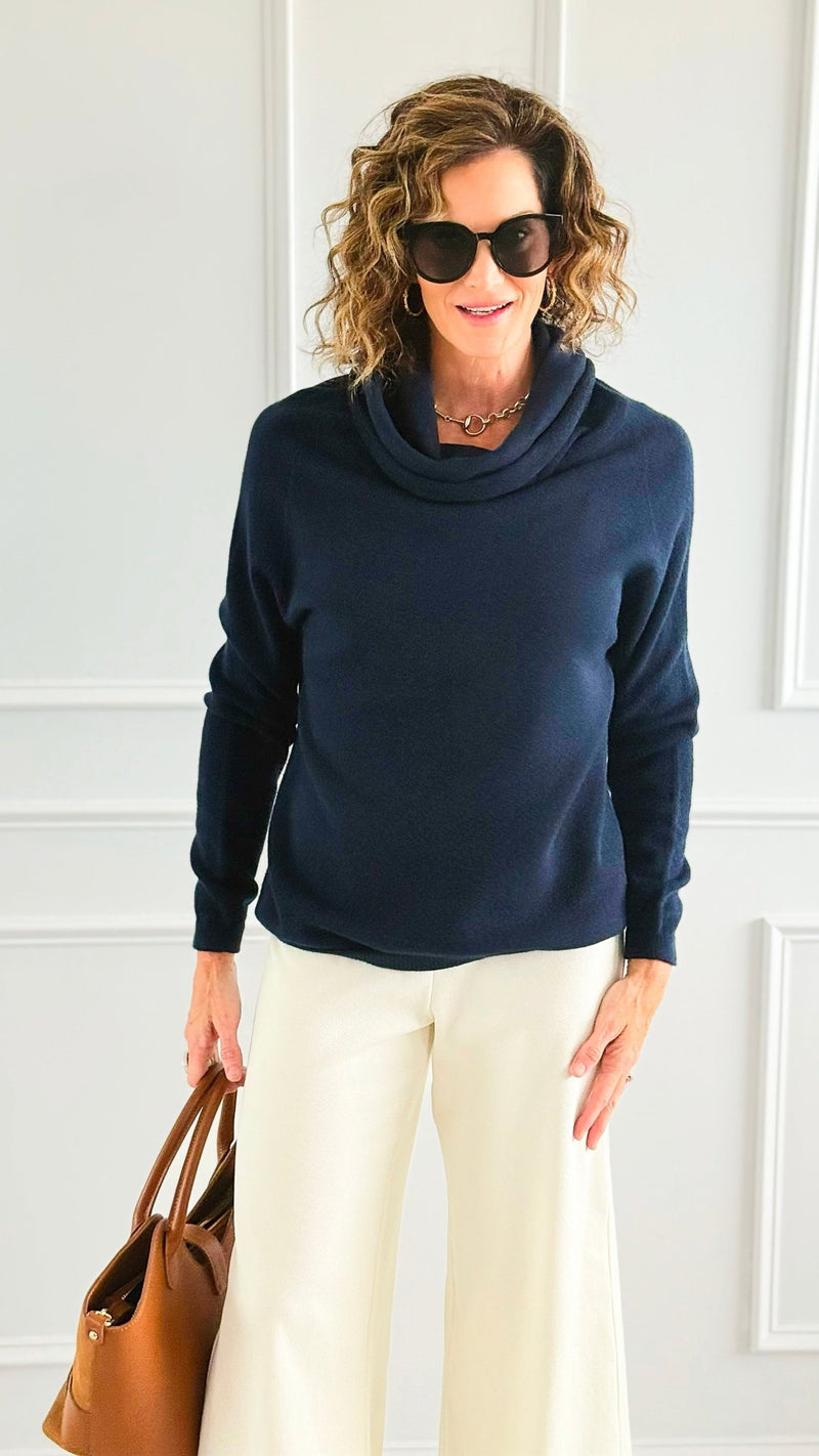 Soft Cowl Neck Italian Sweater- Navy-140 Sweaters-Aute-Coastal Bloom Boutique, find the trendiest versions of the popular styles and looks Located in Indialantic, FL
