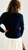 Soft Cowl Neck Italian Sweater- Navy-140 Sweaters-Aute-Coastal Bloom Boutique, find the trendiest versions of the popular styles and looks Located in Indialantic, FL