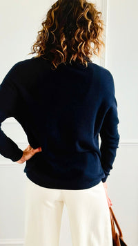 Soft Cowl Neck Italian Sweater- Navy-140 Sweaters-Aute-Coastal Bloom Boutique, find the trendiest versions of the popular styles and looks Located in Indialantic, FL