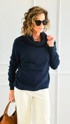 Soft Cowl Neck Italian Sweater- Navy-140 Sweaters-Aute-Coastal Bloom Boutique, find the trendiest versions of the popular styles and looks Located in Indialantic, FL