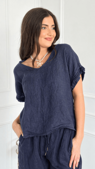 Soft Edge Fringe Italian Top- Navy