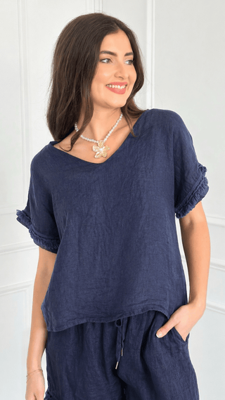 Soft Edge Fringe Italian Top- Navy