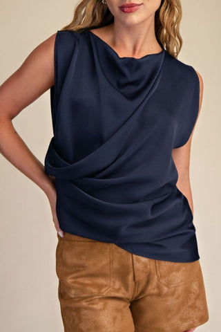 Soft Focus Drape Top - Navy