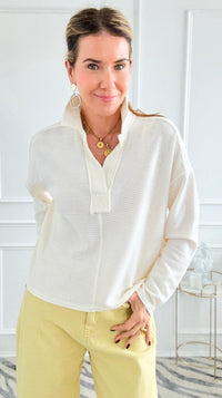 Soft Focus Half Button Knit Top - Cream