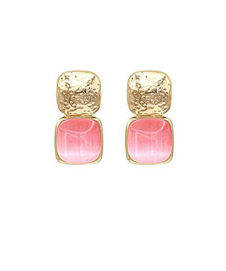 Soft Focus Square Drop Earrings- Pink
