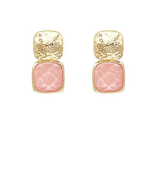Soft Focus Square Drop Earrings - Rose