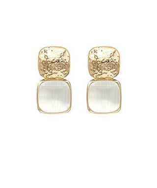 Soft Focus Square Drop Earrings- White