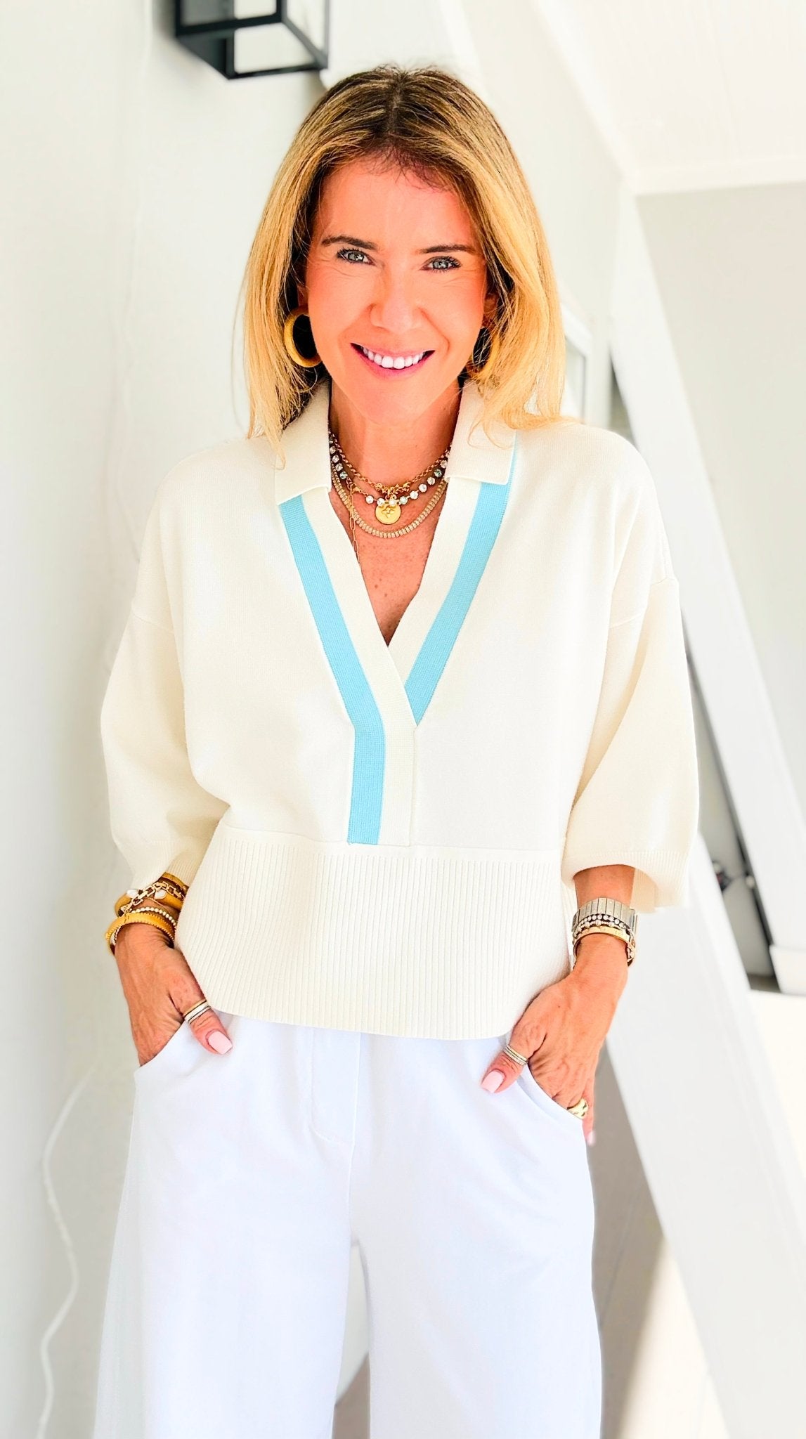 Soft Focus V-Neck Knit Top - Ivory