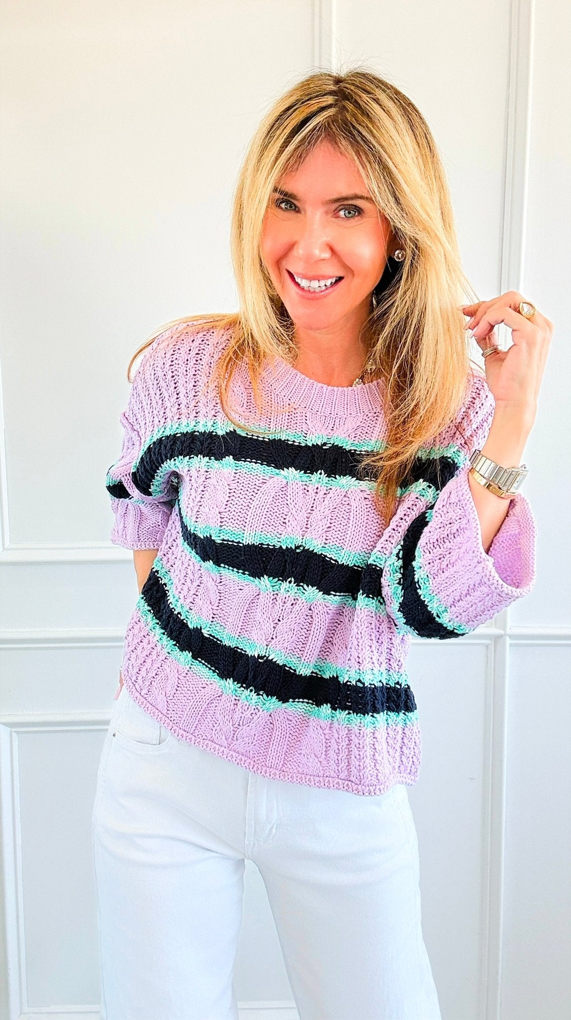Soft Horizon Cable Knit Sweater- Lavender