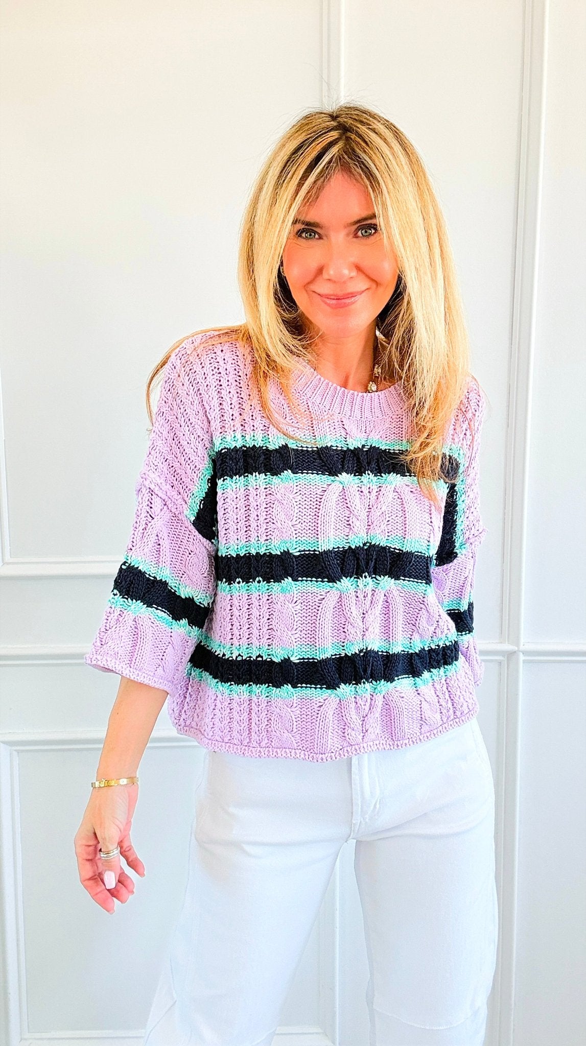 Soft Horizon Cable Knit Sweater- Lavender