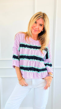 Soft Horizon Cable Knit Sweater- Lavender