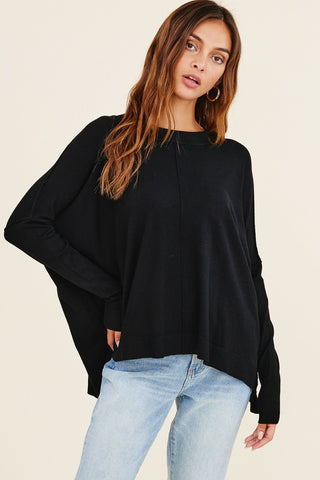 Soft Relaxed Long Sleeve Top - Black